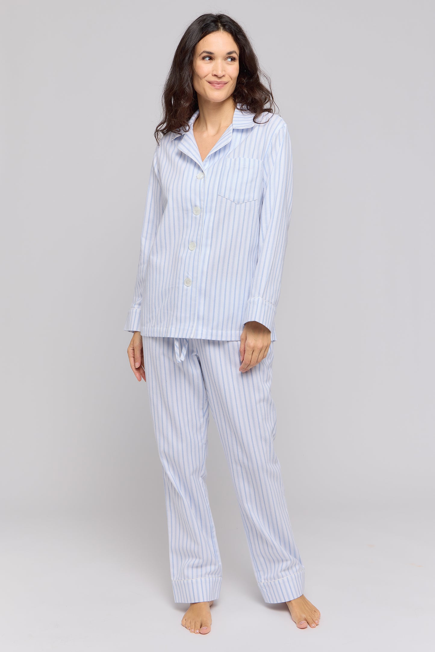 Blue Stripe Luxury Flannel Pajamas Made in USA
