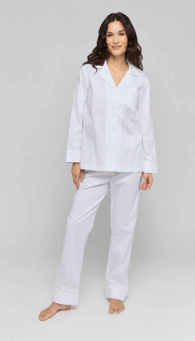 White Cotton Oxford Pajamas