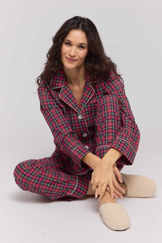 Luxury Cotton Womens Pajamas in Holiday Tartan 
