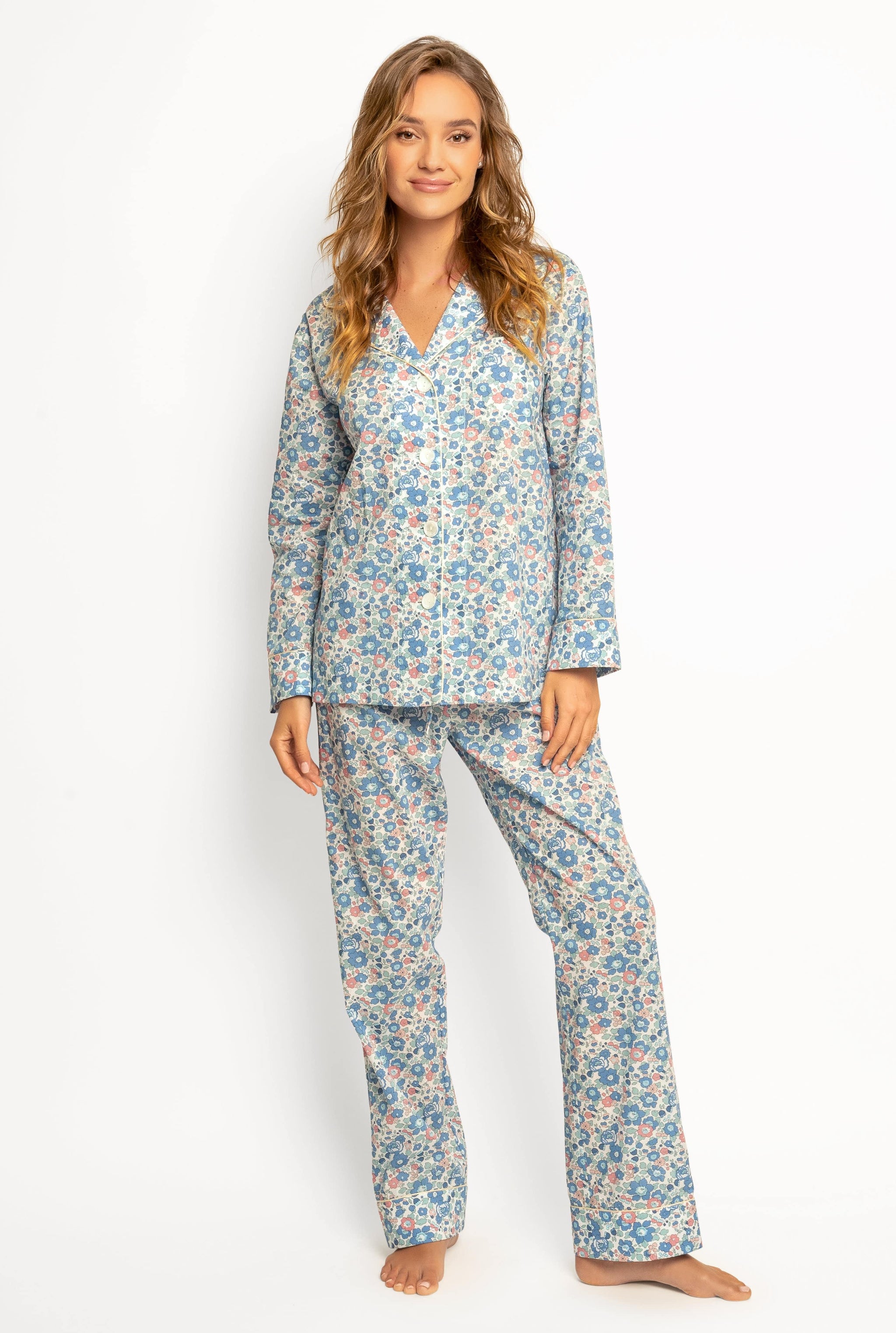 Pjs Blue Floral Ladies Pyjamas