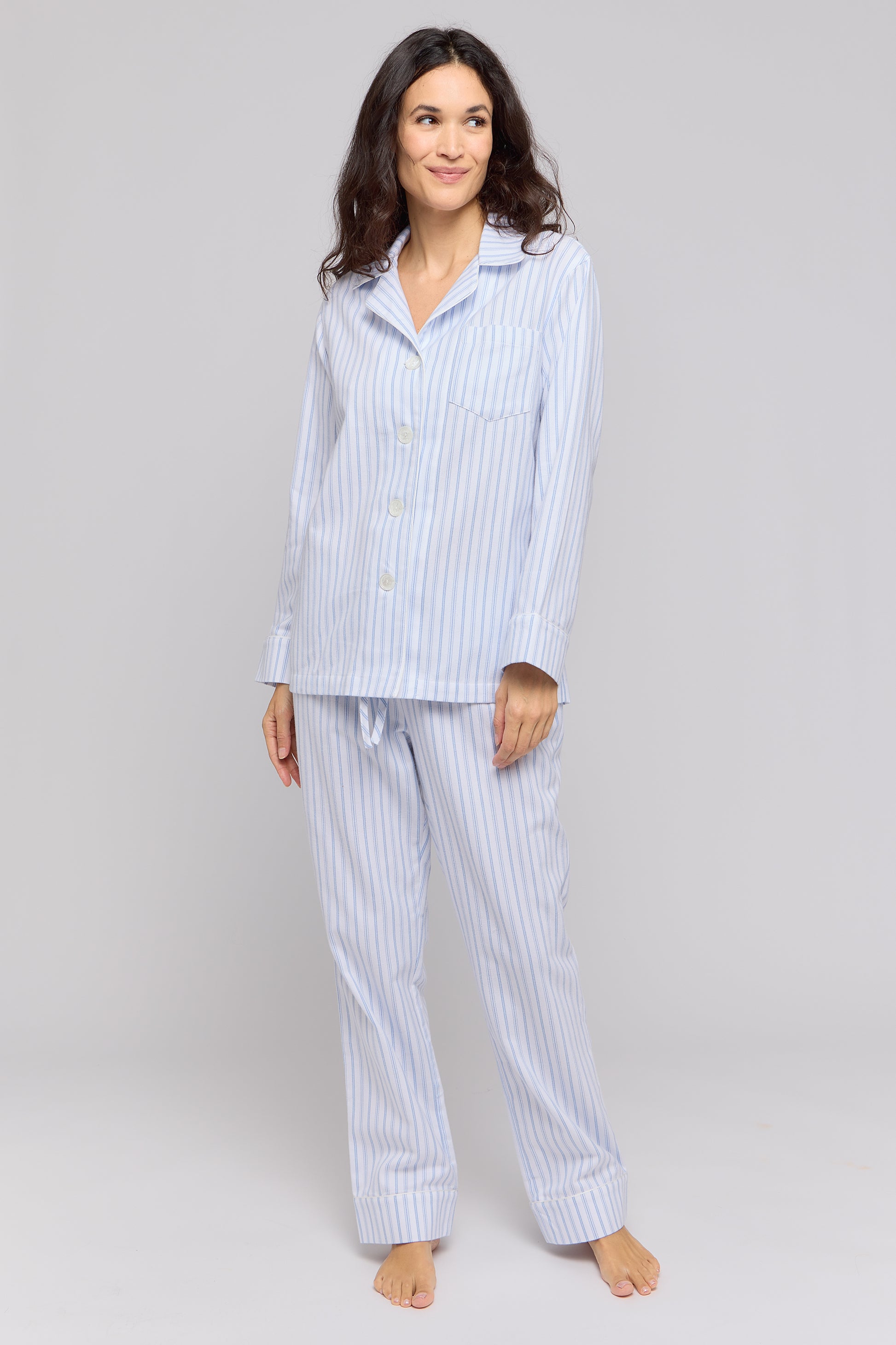 Blue Stripe Luxury Flannel Pajamas Made in USA