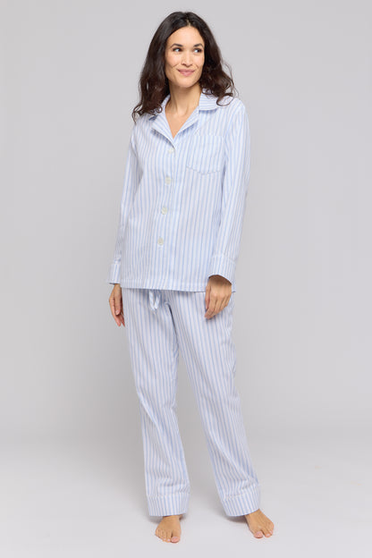 Blue Stripe Luxury Flannel Pajamas Made in USA