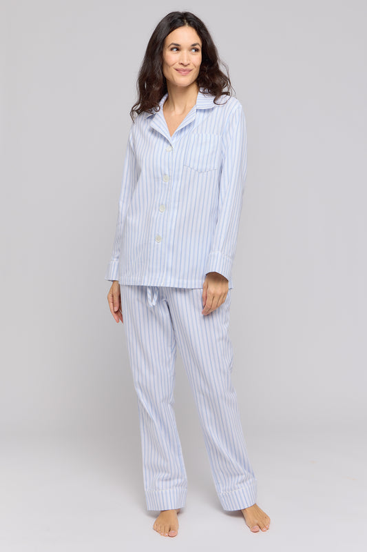Blue Stripe Luxury Flannel Pajamas Made in USA